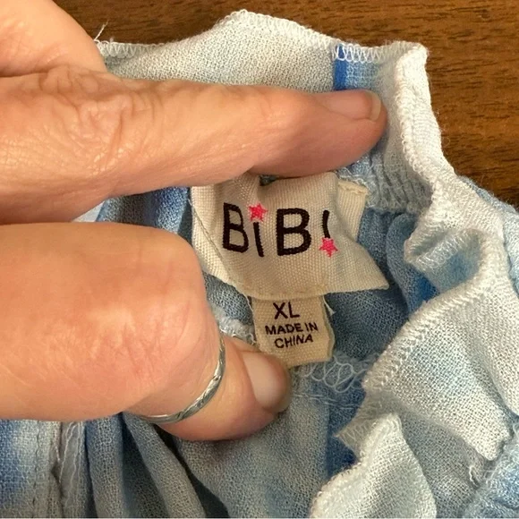 BiBi Blue Tie-Dye Ruffle Sleeve Blouse XL Boho Chic Summer Casual Top - Picture 5 of 8